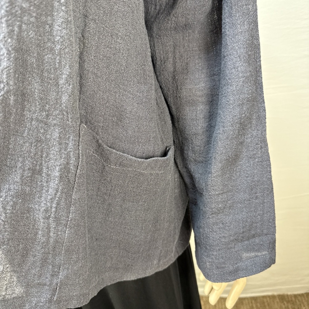 Transparente Oversized Collar Jacket One Size Charcoal Gray Linen Lagenlook - Picture 3 of 8